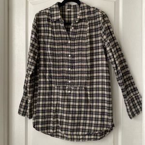 J. Crew small long sleeve button-up tunic. Flannel look with pleated front.